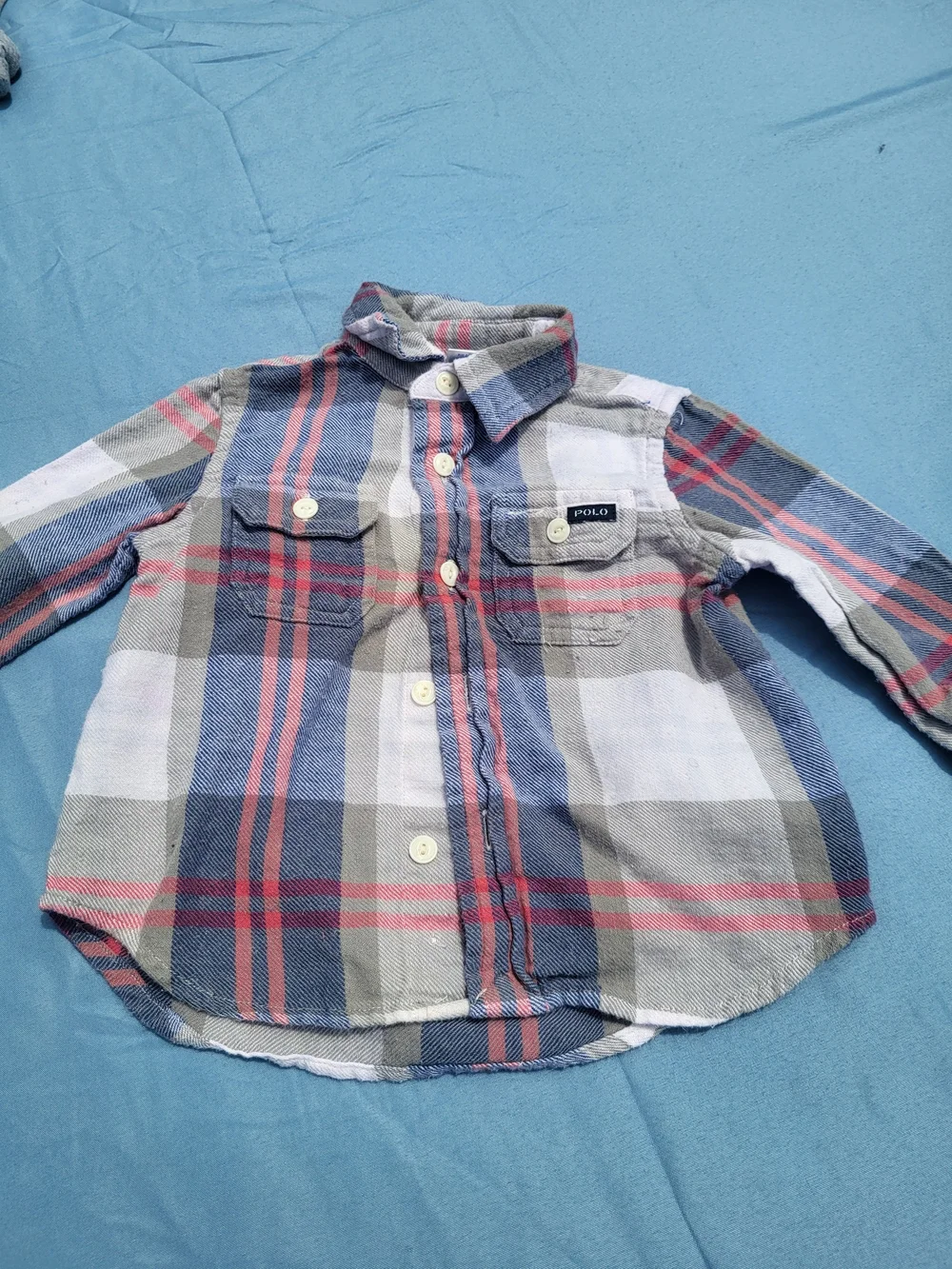 Polo by Ralph Lauren Plaid Button-Front Kids Shirt - Blue, Gray & Red